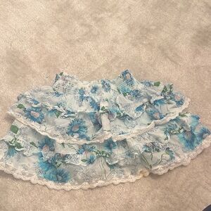 LoveShackFancy Blue Floral Mini Skirt